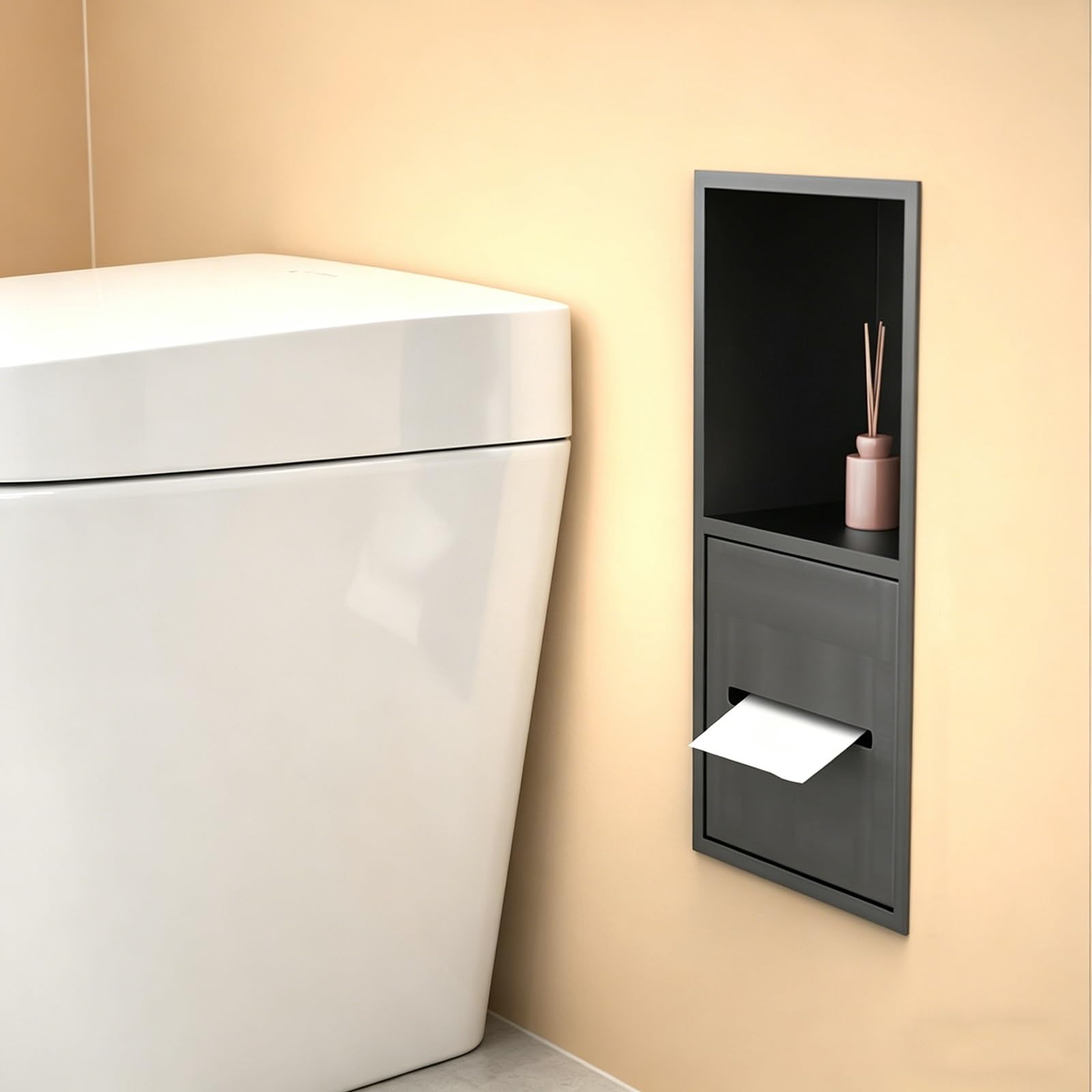 Generico Nicchia a Incasso in Acciaio Inox per Bagno, mensola a Incasso per Carta igienica o Doccia, Non necessita di Installazione di Piastrelle per Cucina, Hotel, sogg