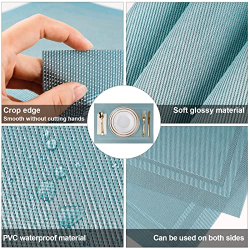 Image of FGSAEOR Placemats,Table Place Mats for Kitchen Dining, Heat-Resistant Anti-Skid Stain Washable PVC Table Mats, Easy to Cleaning Woven Vinyl Dinner Mats (Blue, 6 Pack)