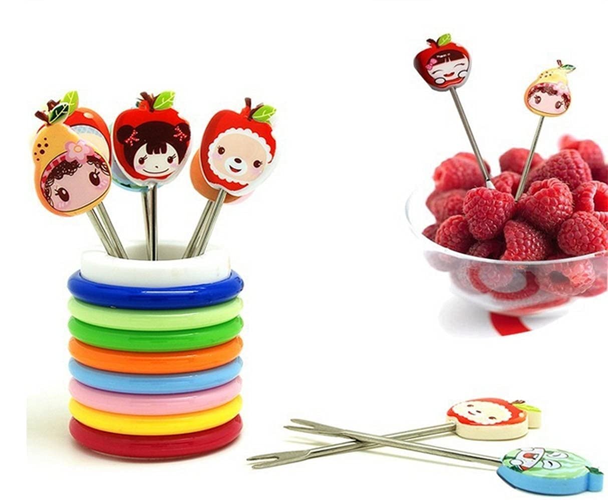 MiRiM Designer Fruit Fork with Stand for Party, Home or Decore (Multicolor) - 1 Set (FF-8)
