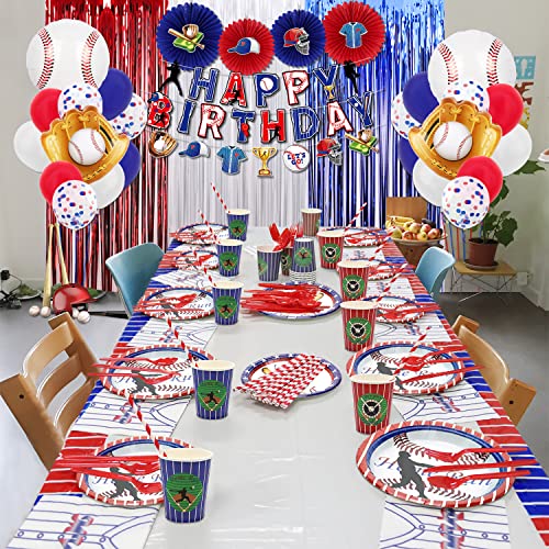 Baseball Party Decorations, Baseball Theme Happy Birthday Banners, Tablecloth, 4Pcs Baseball Centerpieces, Baseball Balloons, Foil Curtains, For Kids Baseball Fans Birthday Party Supplies #TOP4