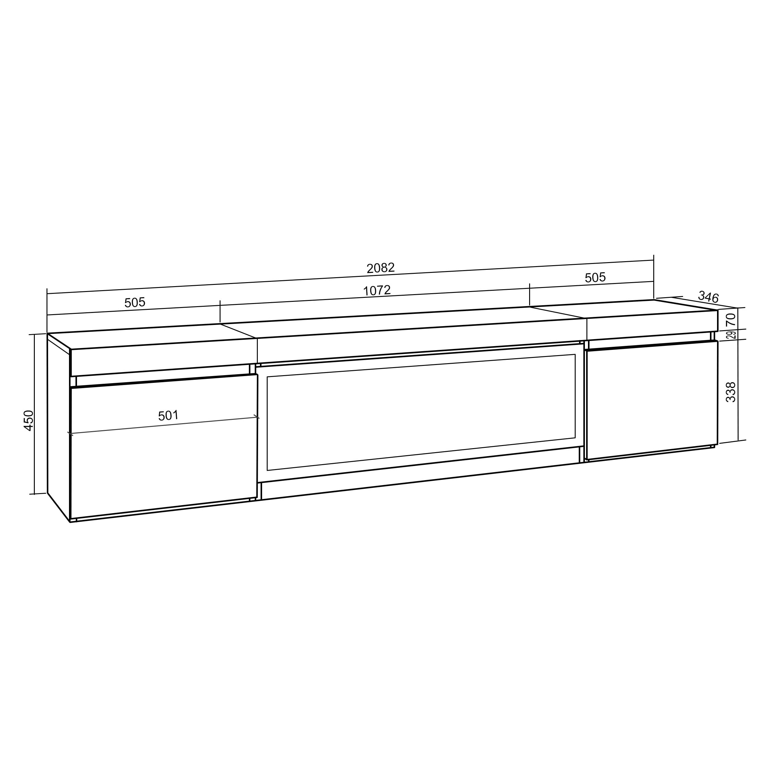 Skraut Home | Mueble TV | Televisión | Muebles de salón, almacenaje | 210 | para TV hasta 80" | Chimenea eléctrica XXL | Colgado, Suspendido | Estilo Moderno | Roble
