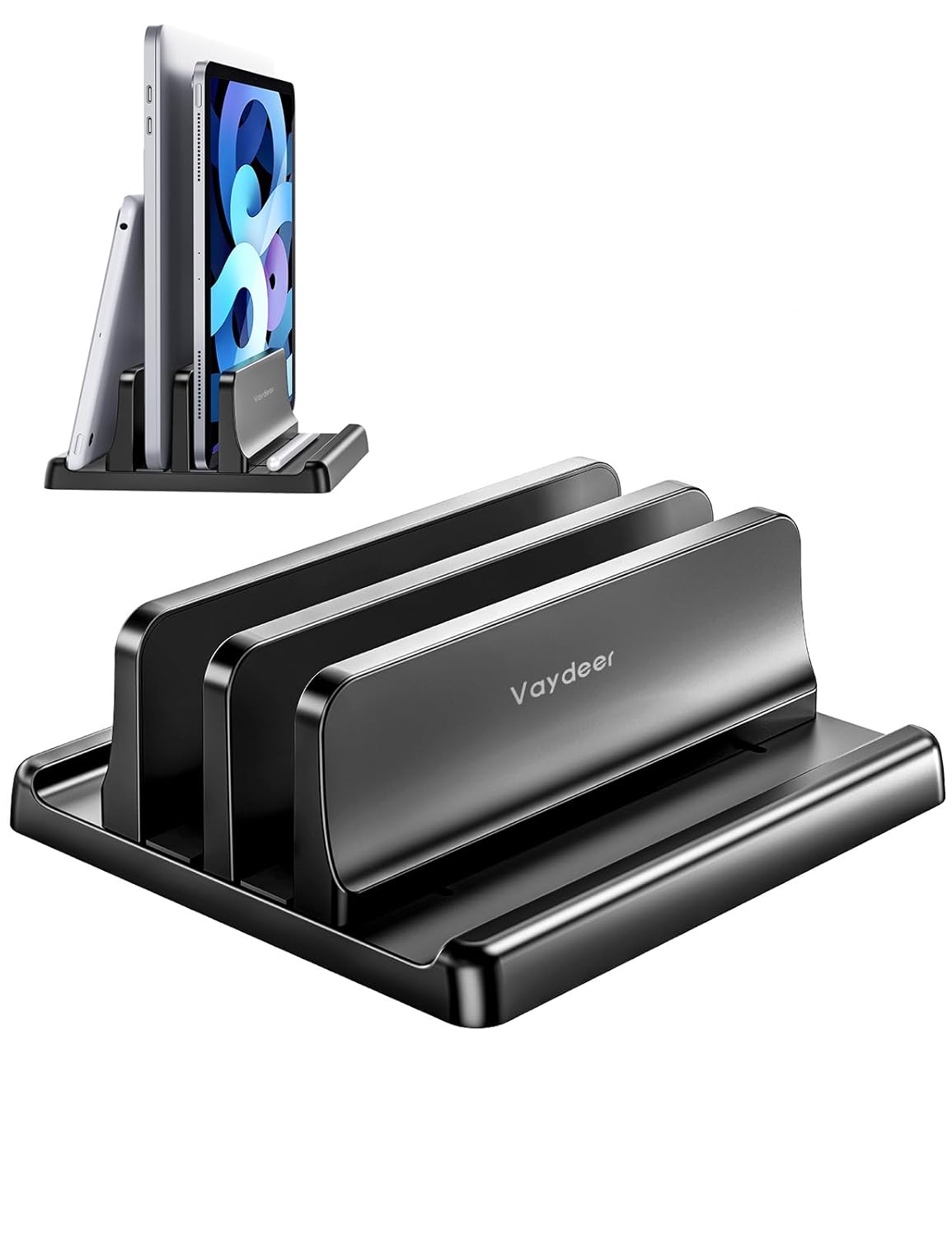 VAYDEER Plastic Dual-Slot Adjustable Vertical Laptop Stand 3 in 1 Design Space-Saving for All MacBook/Chromebook/Surface/Dell/iPad Up to 17.3 Inches – Black VAYDEER Plastic Dual-Slot Adjustable Vertical Laptop Stand 3 in 1 Design Space-Saving for All MacBook/Chromebook/Surface/Dell/iPad Up to 17.3 Inches – Black