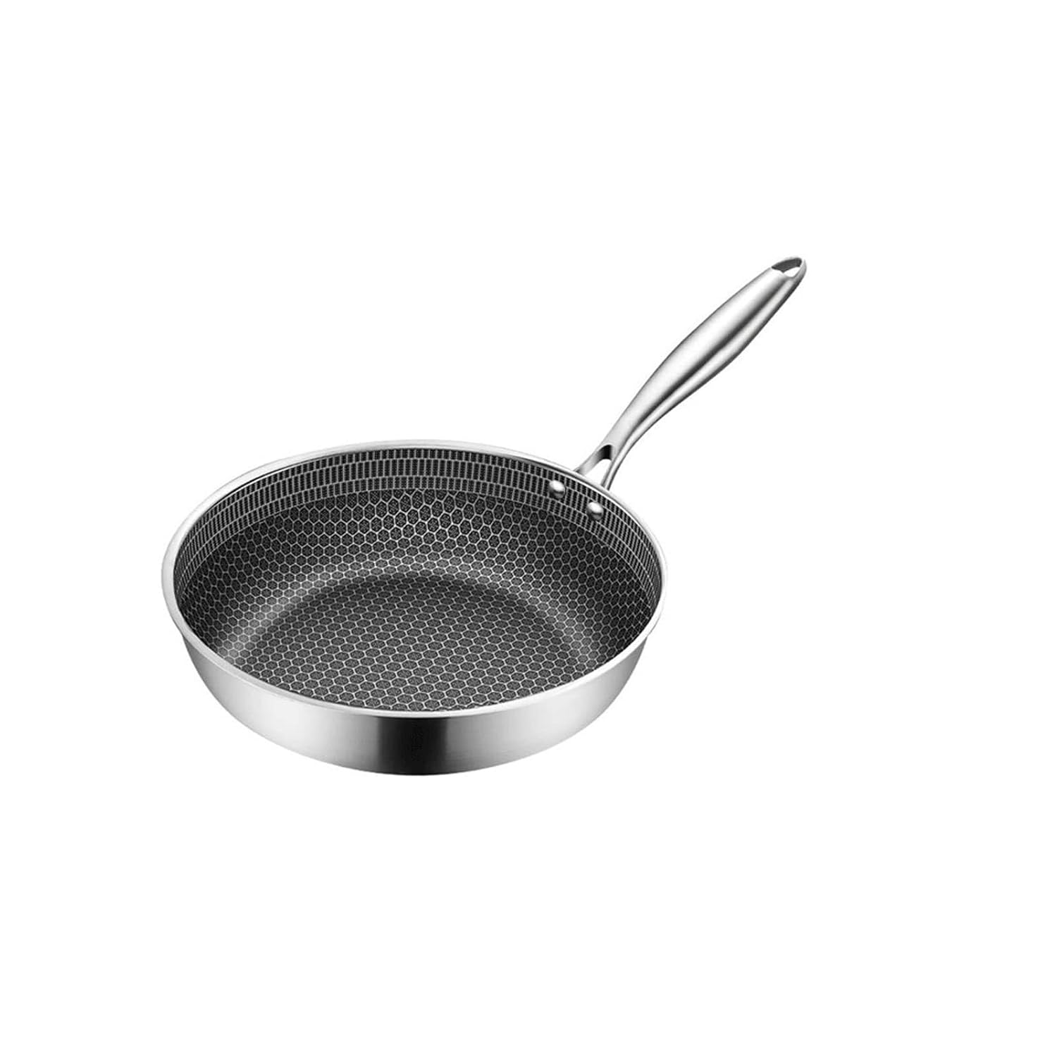 Stainless Steel Honeycomb Frying Pan Uncoated Skillet Wok Non-Stick Scratch-Resistant Compatible with Gas Induction and Electric Stoves