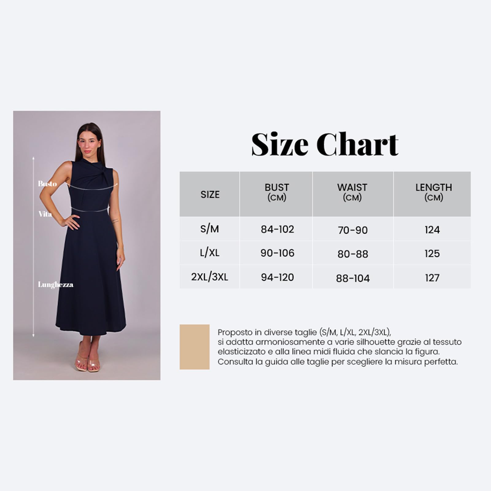 Vestito Midi Donna Elegante con Nodo al Collo – Perfetto per Matrimonio, Festa, Cerimonia, Ufficio e Uso Quotidiano