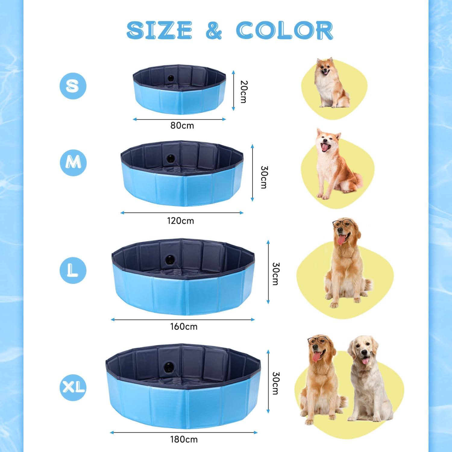Nobleza Piscina per Cani Grandi e Piccoli, Piscina Pieghevole, Vasca da Bagno Rigida per Cani e Gatti, 180 * 30cm, XL, Blu