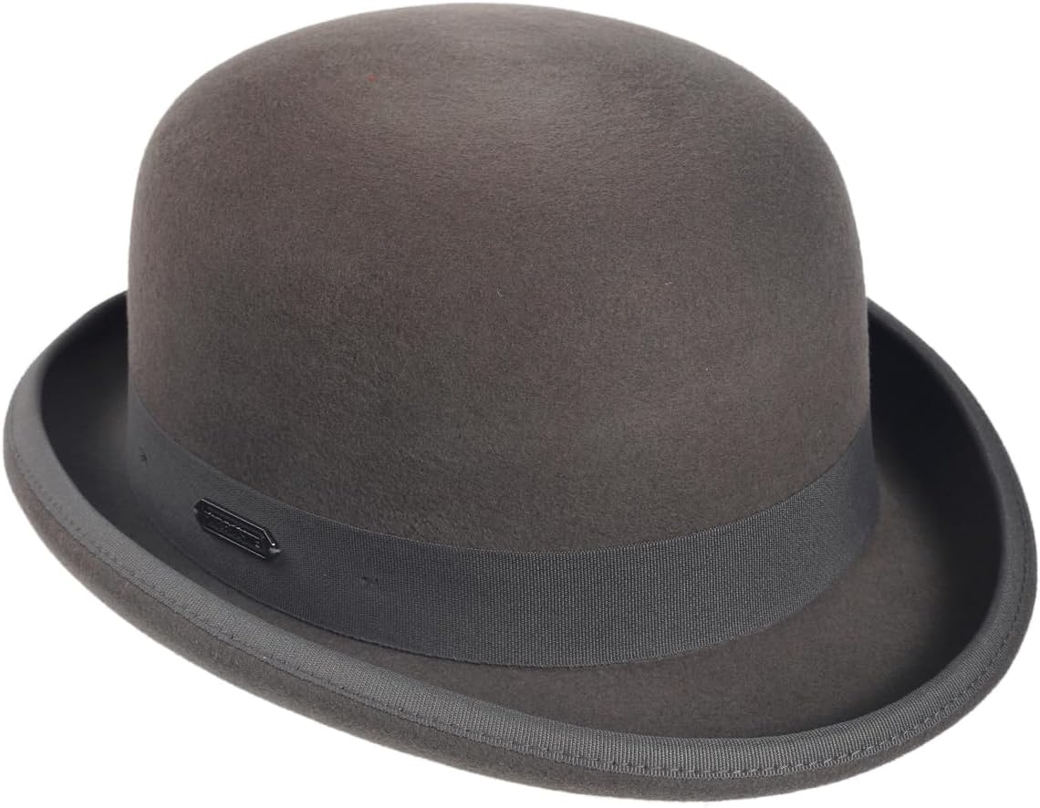 Men's Wool Fedora Hats Women Felt Bowler Derby Hat with Feather