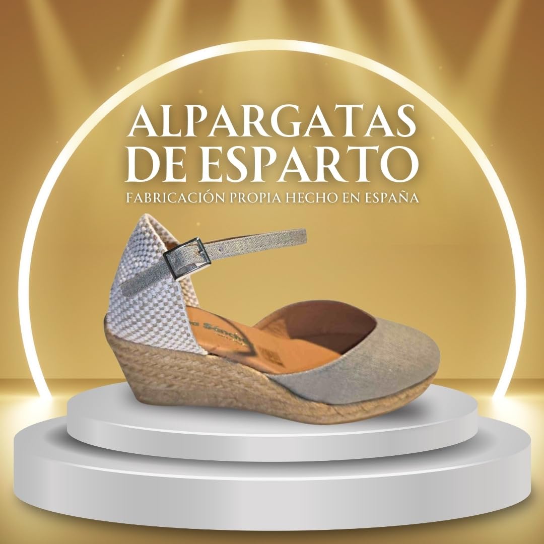 Sandalias Cuña Media Mujer, Sandalias Esparto Yute Natural, Alpargatas Mujer Cuña Hechas a Mano en España
