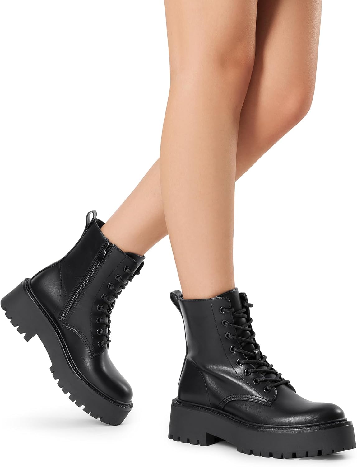 DREAM PAIRS Women's Platform Combat Ankle Boots Fashion Lace-up Short Booties with Lug Sole and Side Zipper - Image 2