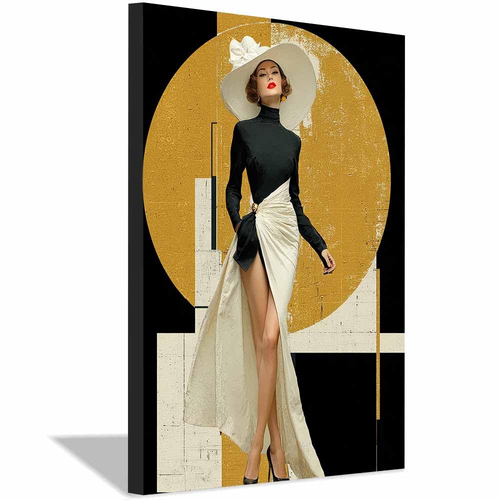 TODOAA Cuadro Abstracto Lienzo Póster de moda femenina blanco y negro Cuadros Decoracion Salon Lienzo, Dormitorios Para Comedor Pasillo Cocina Y Baño（Dorado-50x70cm Enmarcado