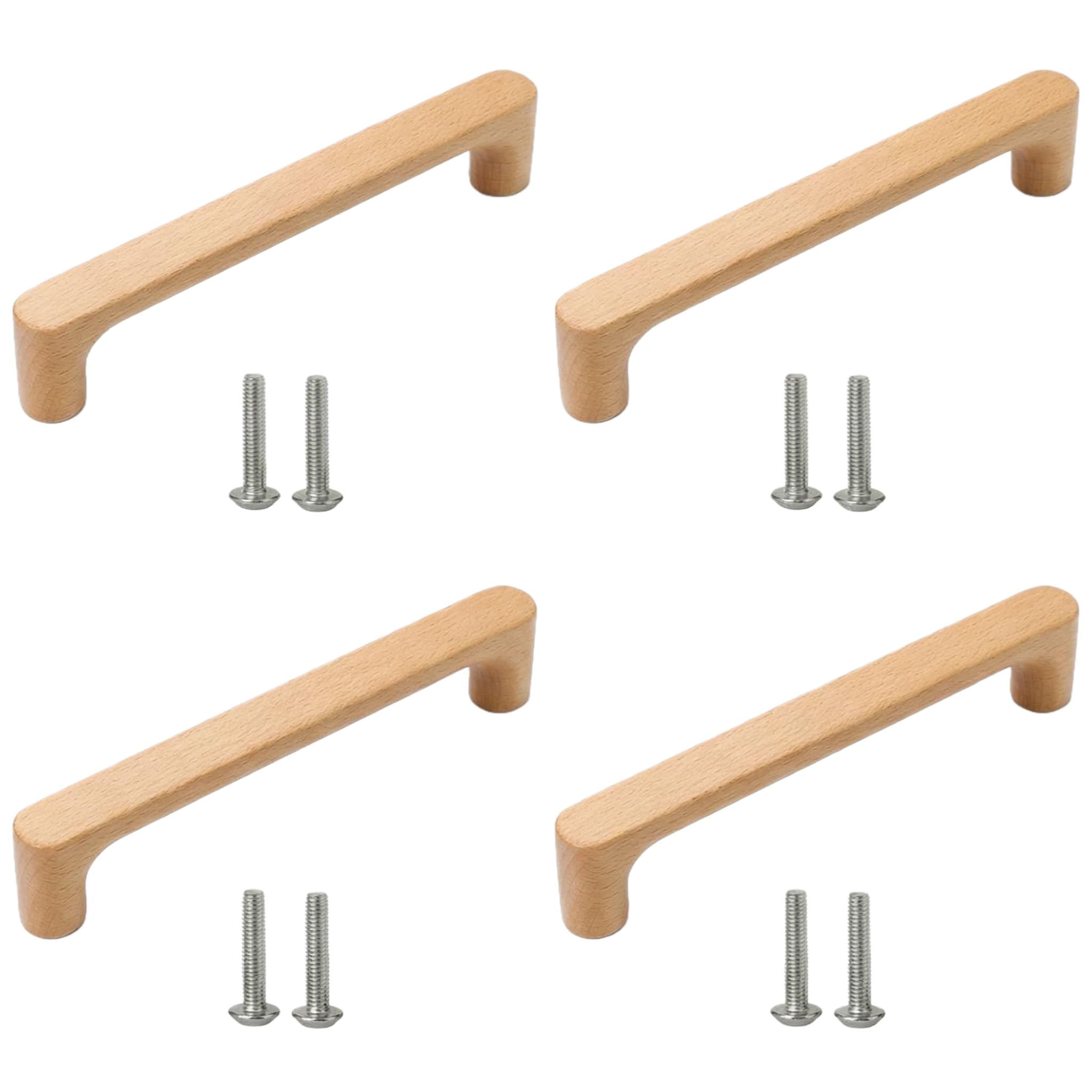 Sanchakou 160Mm Wooden Drawer Knobs 4Pcs Furniture Accessories Beech Varnish Wooden Double Hole Single Hole Wooden Handle Drawer Cabinet Storage Cabinet Handle