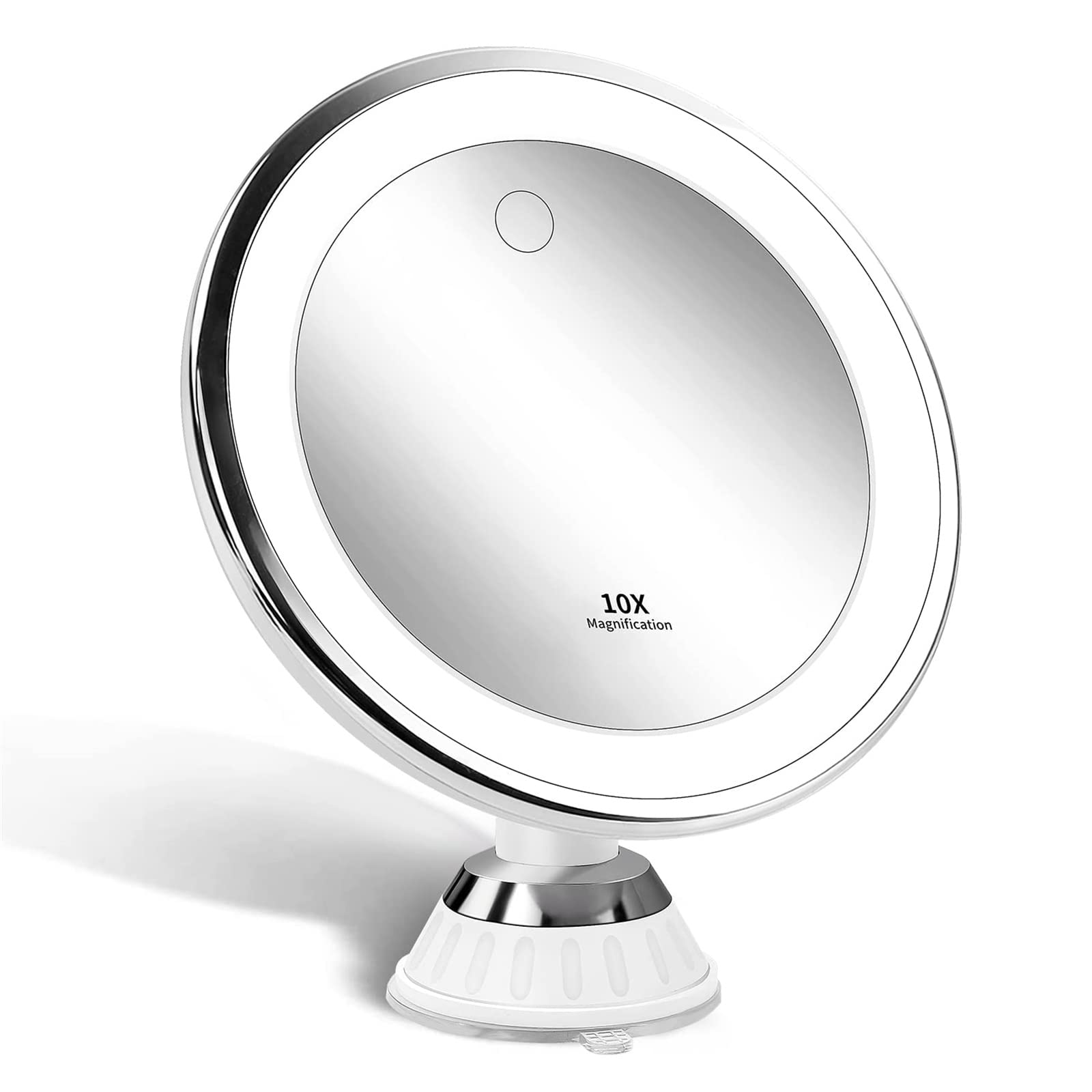 Arabest Makeup Mirror with Lights, Strong Suction Cup Vanity Mirror, 10X Magnifying Lighted Vanity Daylight White LED, Portable Illuminated Bathroom Mirrorfor Home Tabletop Bathroom Shower (Touch)