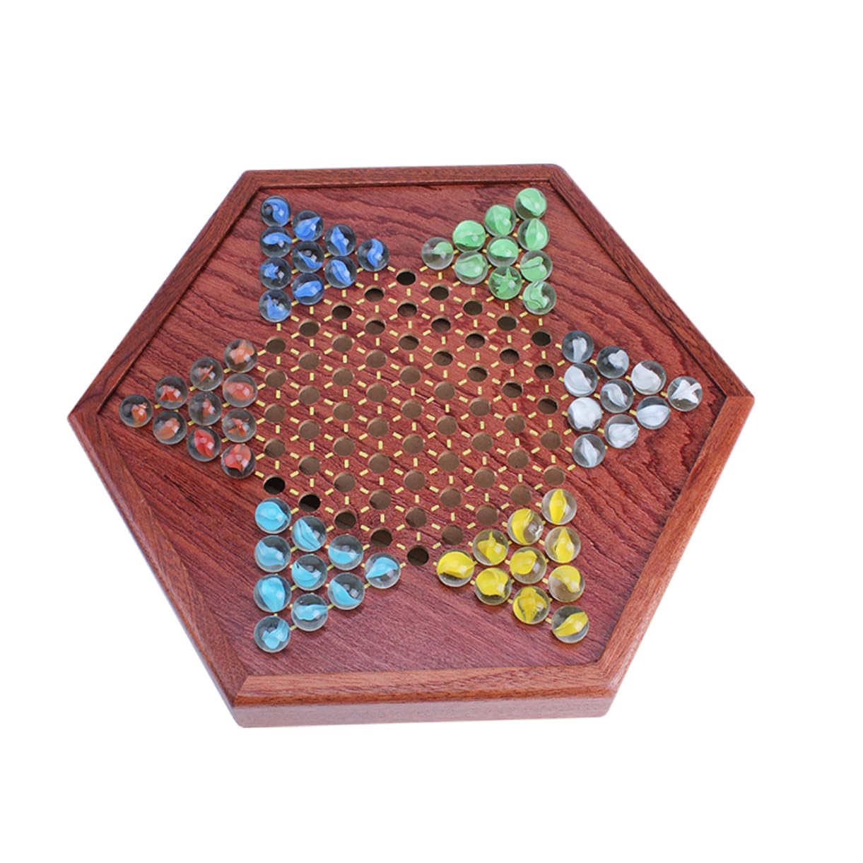 IMIKEYA Jeu de Dames Chinoises Bois avec Billes de Verre Jeu de Plateau pour Garçon Fille à Joueurs Divertissement Familial