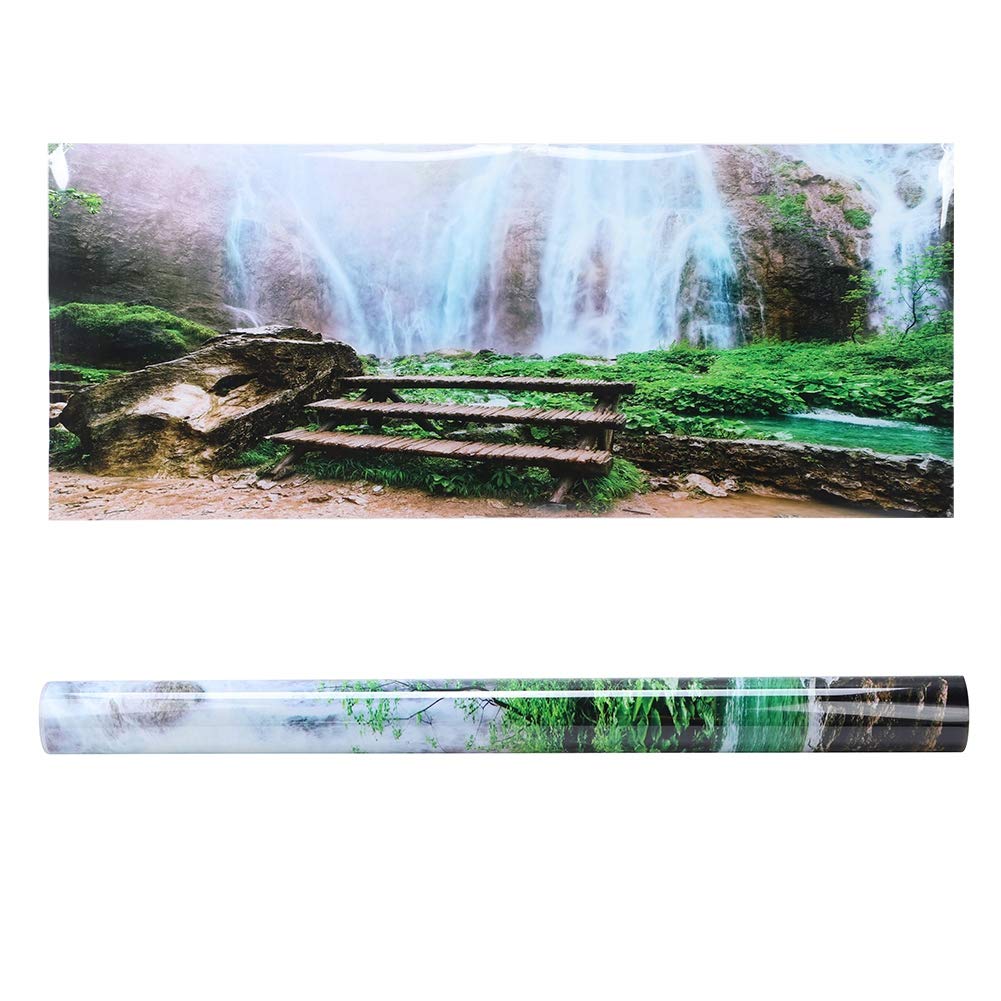 Aquarium P, Background Poster Decorative Painting PVC Sticker Jungle Waterfall Fish Backgrounds Landscape Image for Decoration 3D Self Adhesive Wallpaper (91 * 50cm)