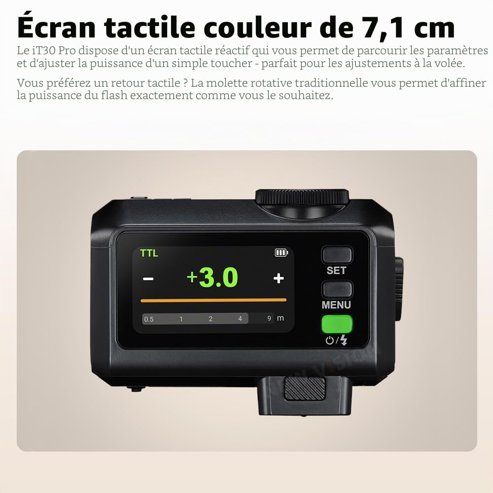 Godox iT30Pro S iT30ProS Mini Flash Compatible avec Les caméras Sony,Exposition Automatique TTL, HSS 1/8000 Secondes, système Xsystem sans Fil 2,4 G, écran Tactile Couleur de 7,1cm (Noir)