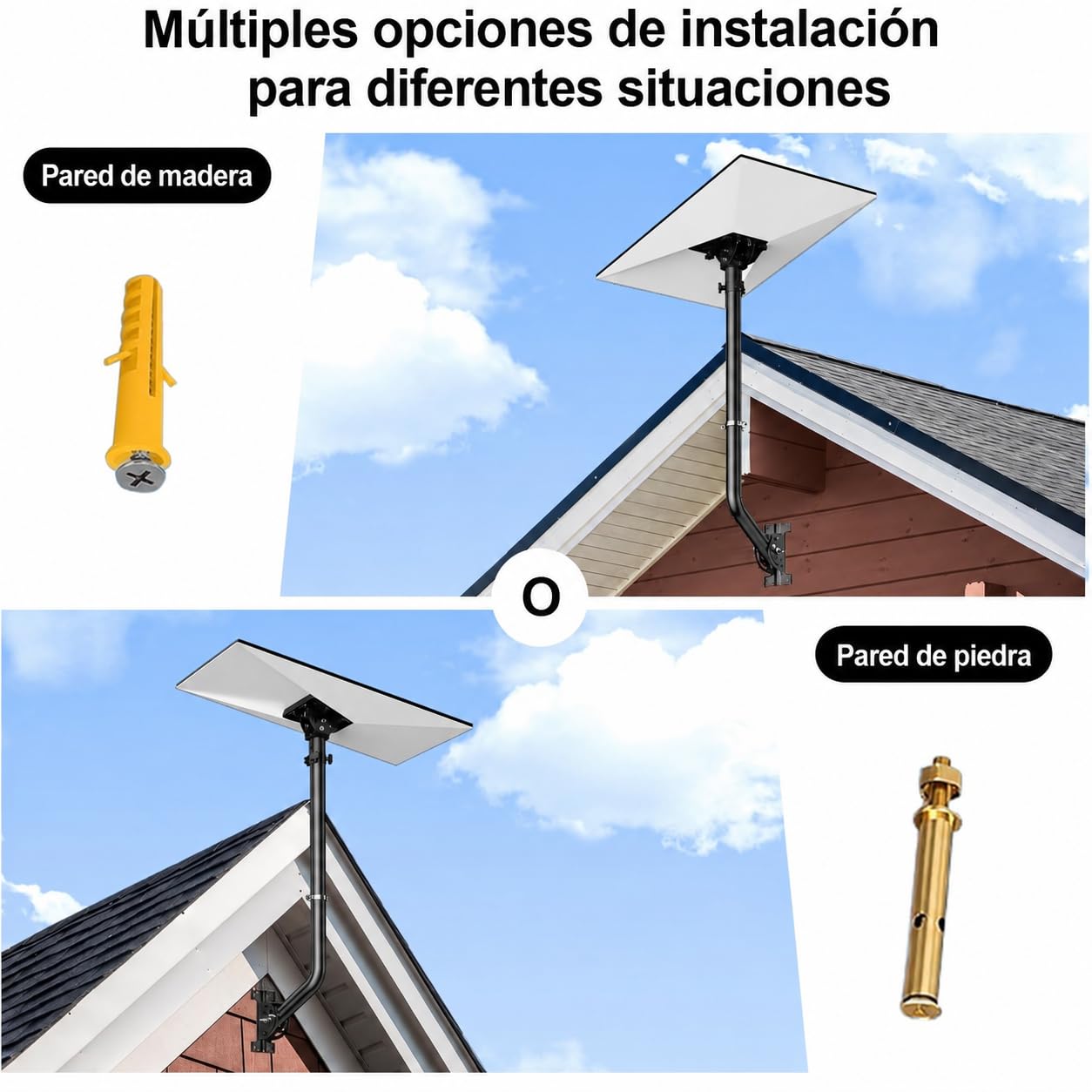 Mástil de Antena Universal para Antena de TV, satélite, Radio y WiFi, Soporte Ajustable y Soporte de Pared (Negro - 52 cm)