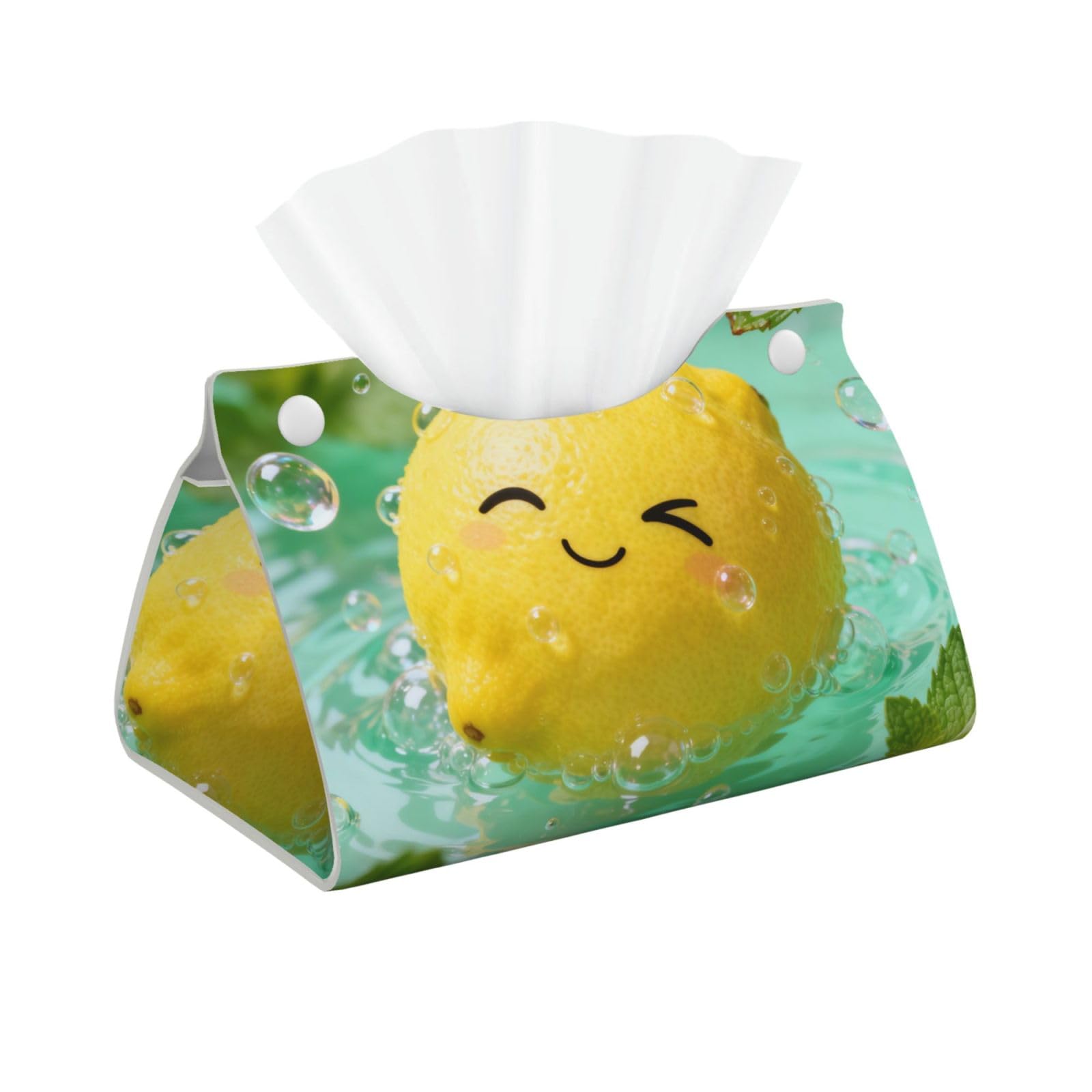 Smiling Lemon Long Leather Tissue Box Cover-Waterproof PU Leather Tissue Holder for Bathroom, Decorative Rectangular Tissue Case