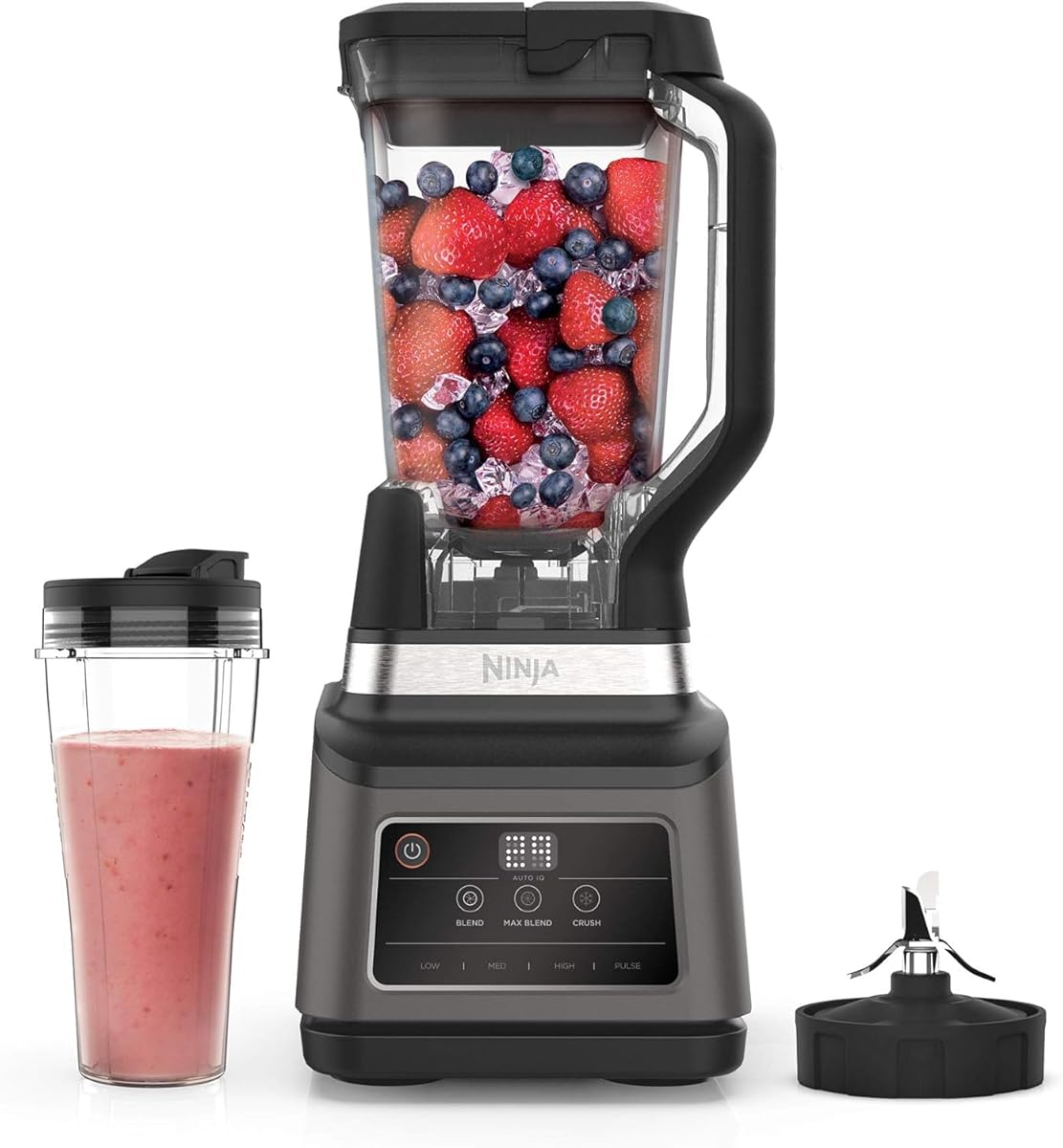 Ninja 2-in-1 Blender with 3 Automatic Programs Blend, Max Blend, Crush, and 4 Manual Settings, 2.1L Jug & 700ml Cup, 1200W, Dishwasher Safe Parts, Auto-iQ, Black BN750UK