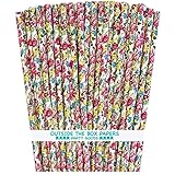Rose Floral Paper Straws - Pink Yellow White - 7.75 inches - 100 Pack - Outside The Box Papers Brand