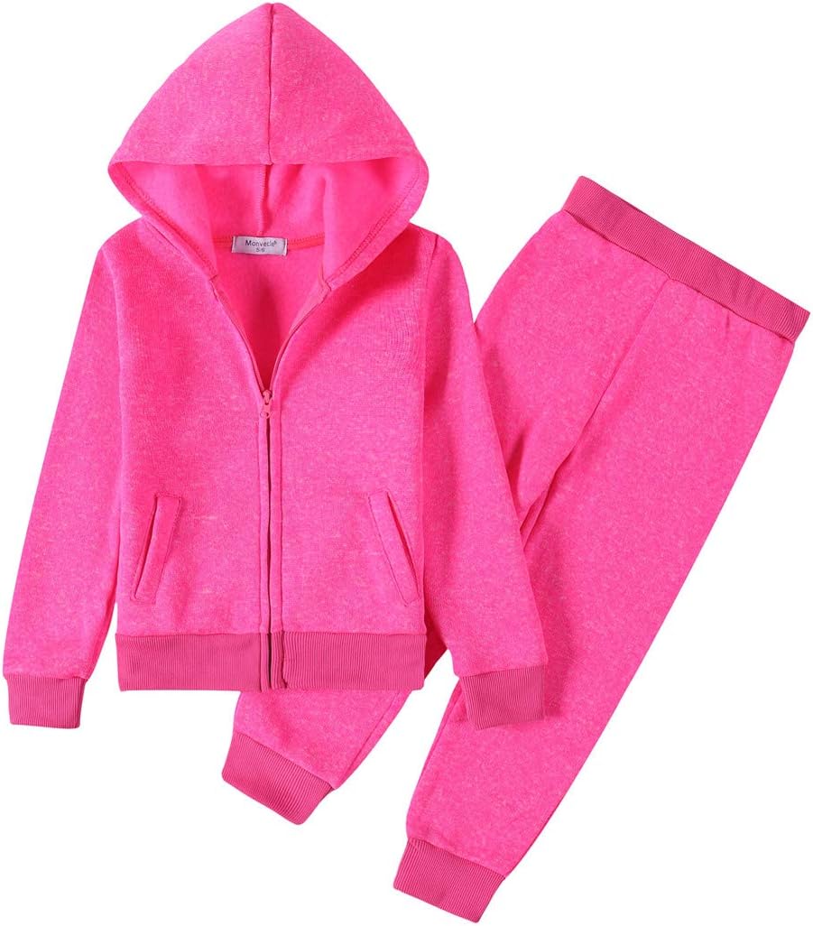 Monvecle Little to Big Girls Full Zip Hoodie Tracksuit Sweatshirt Top + Elastic Band Sweatpant Jogger Sets
