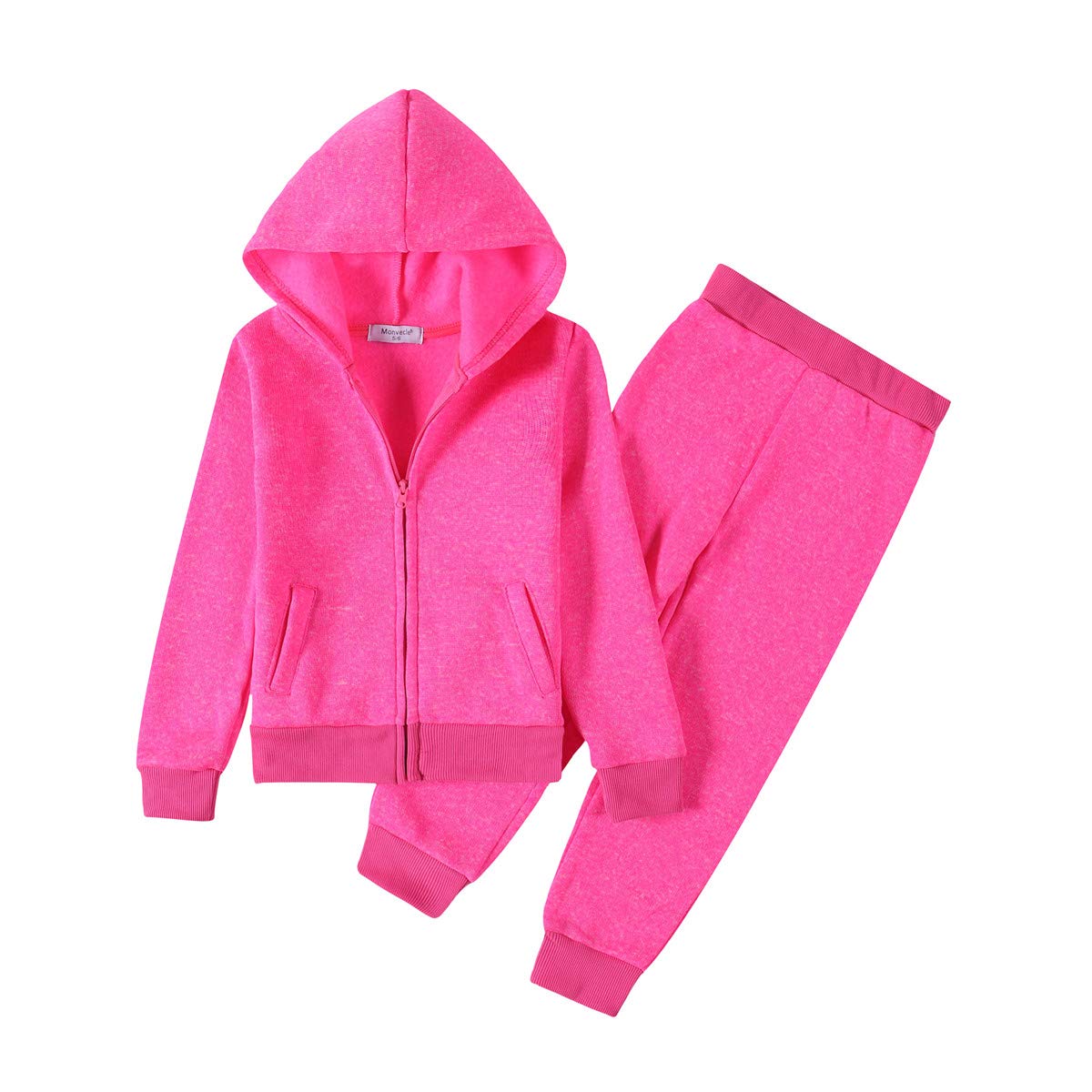 MonvecleLittle to Big Girls Full Zip Hoodie Tracksuit Sweatshirt Top + Elastic Band Sweatpant Jogger Sets