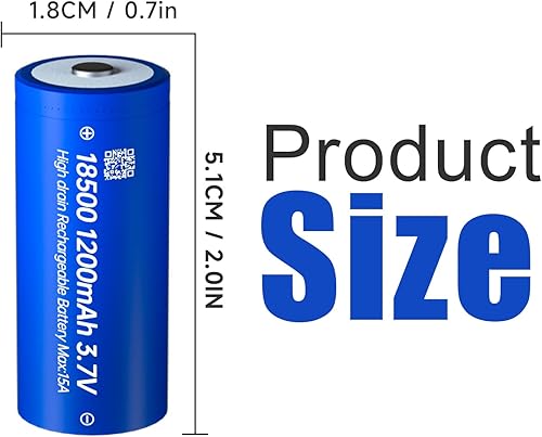 Miniatura 6 de Imren 18500 Baterías recargables, 4PCS IMR 18500 3.7V 1200mAh batería recargable para linterna, luz solar de jardín con botón superior