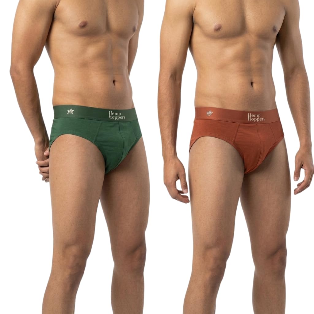 hemp hoppers Men’s Regular Fit Brief Underwear, Hemp Cotton Blend Soft Stretch Fabric Innerwear with No Dig Waistband, Flexible Fit and Smooth Feel, Green & Rust, Pack of 2-picture-27