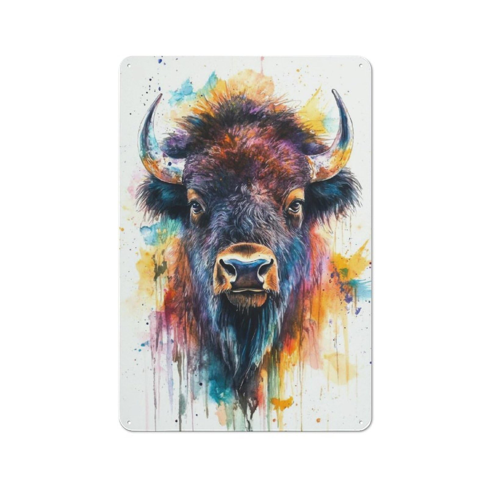 Junmoney Watercolor Bison Portrait Vintage Tin Sign 30X20cm For Guest Room Or Hallway, Suited To Home Decor Collectors