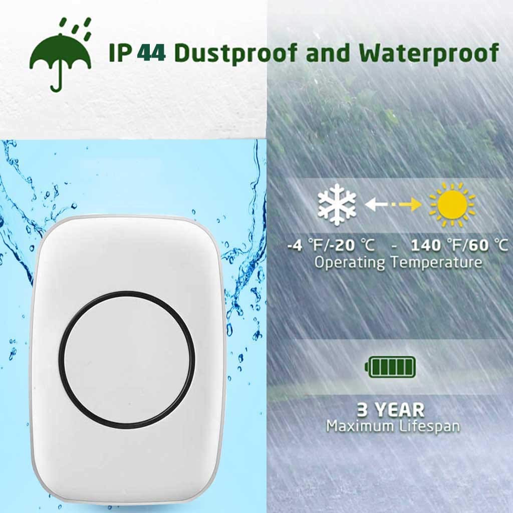 Kit Timbre Inalámbrico 3 Botones Receptores Impermeable 36 Tonos LED Alcance 300M Pack de 6(White)