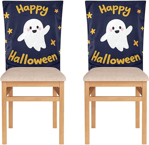 Miniatura 2 de Happy Halloween Cartoon Cute White Unique Decorative Dining Chair Slipcovers for Ceremony Removable Armless Chair Slipcover cubre sillas para