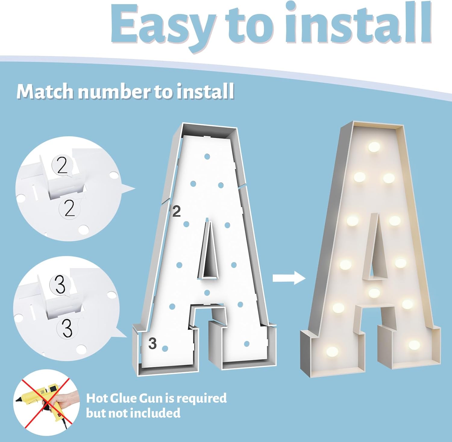 4FT Light Up Marquee Letter A - Large Foam Board Mosaic Kit image 4