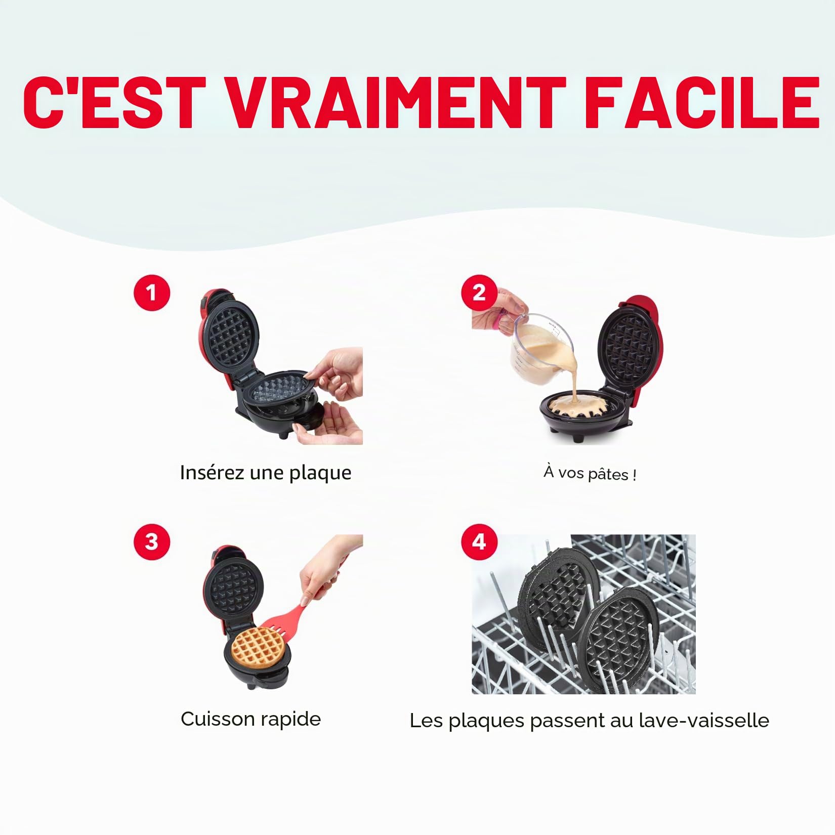 DASH Mini fabricant de plaques multiples avec 5 assiettes amovibles pour gaufres, 2 gaufres classiques, gaufres en cœur et 2 assiettes à repasser