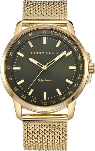 Perry Ellis Solar Powered Mens Watch | Steel Mesh Band
