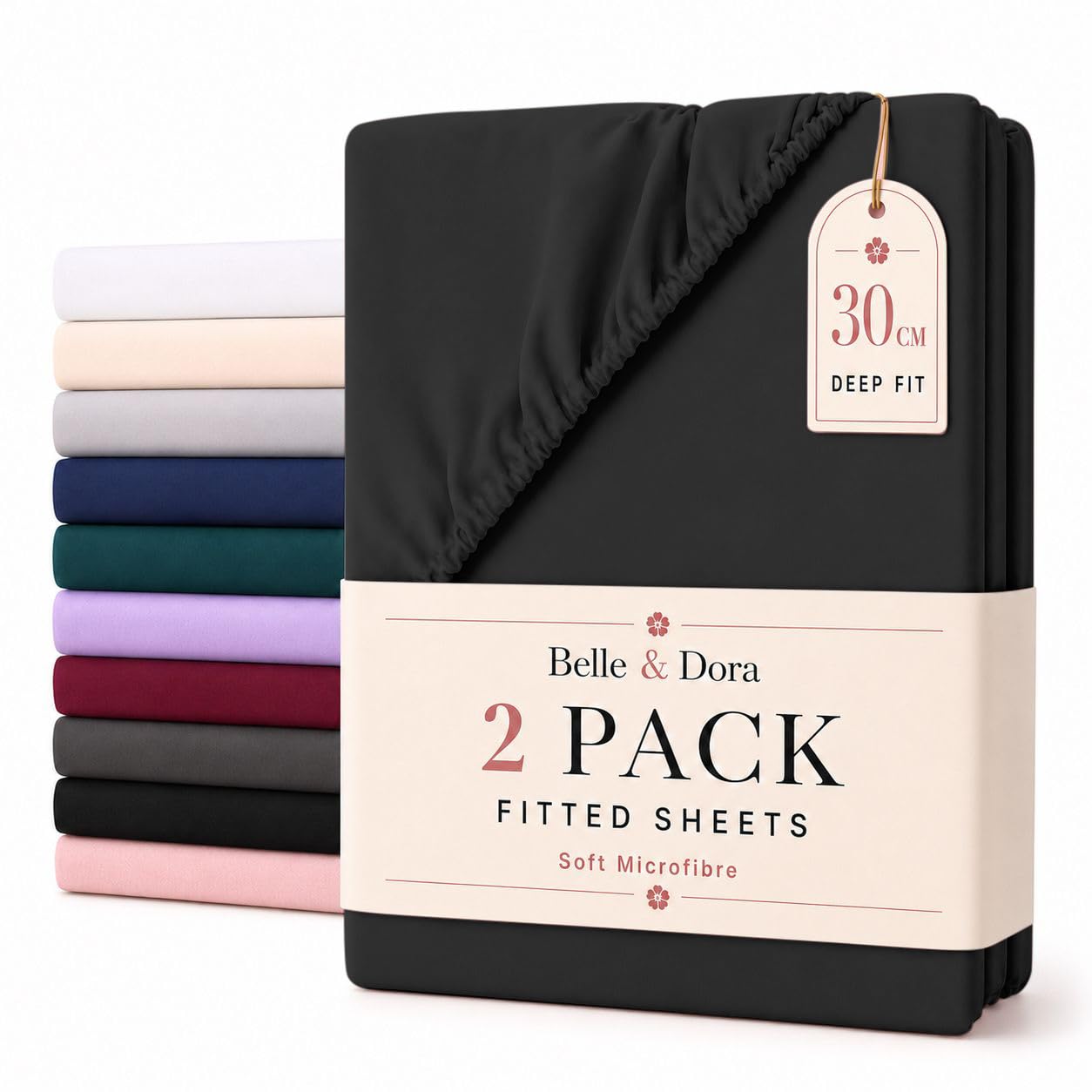 2 Pack King Microfibre Fitted Sheets 30cm Deep Bed Sheets, Black
