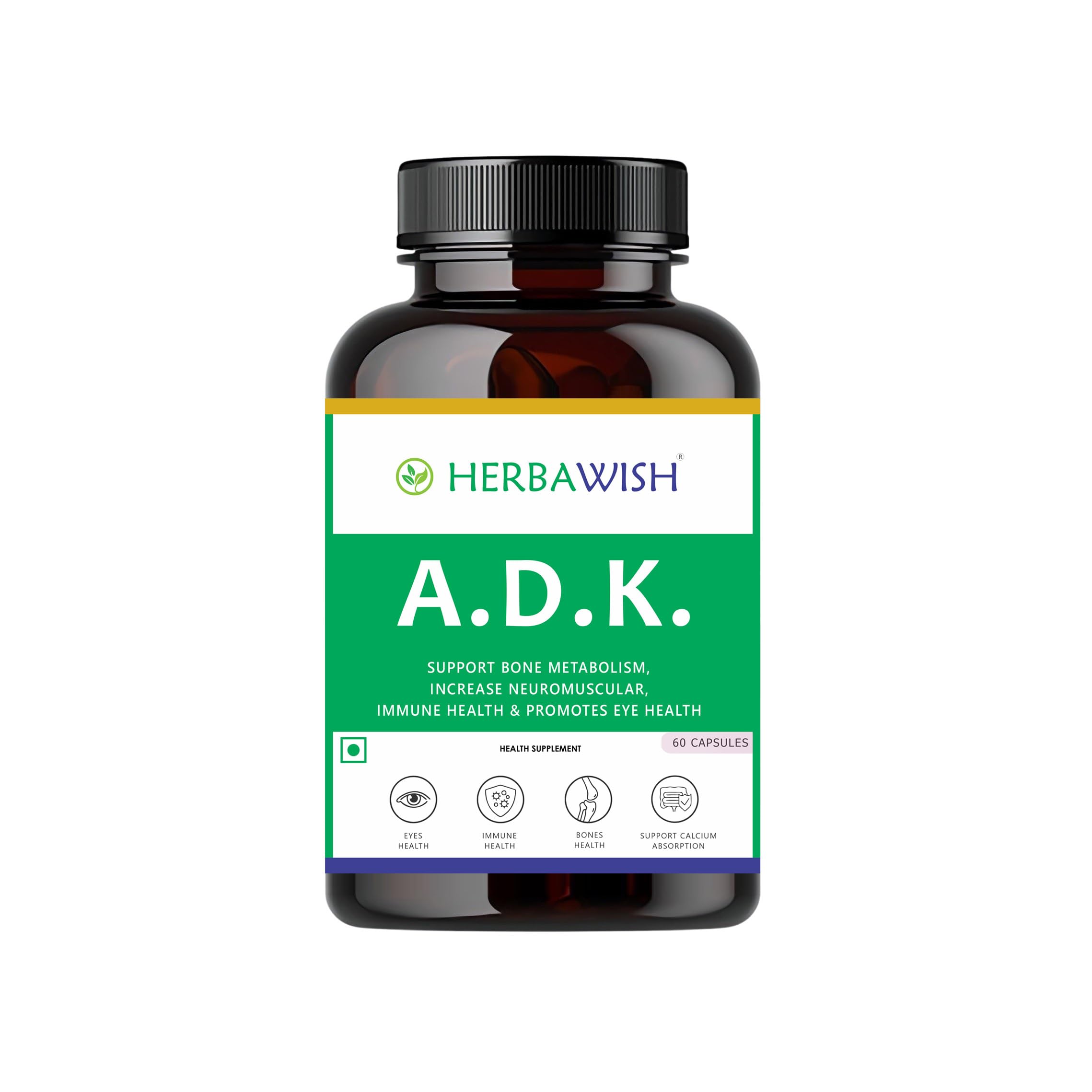 Herbawish New A.D.K. | ADK | Vitamin A, D3 & K2 | EYE Health - IMMUNITY Booster - BONE Strength | 60 Veg. Capsules (B0BGJWRK5G) Amazon Price History, Amazon Price Tracker