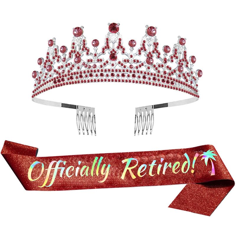 ALRBE TIN Officially Retired Crown Sash Set Women Retirement Tiara & Sash Set for Retirement Party Events Supplies