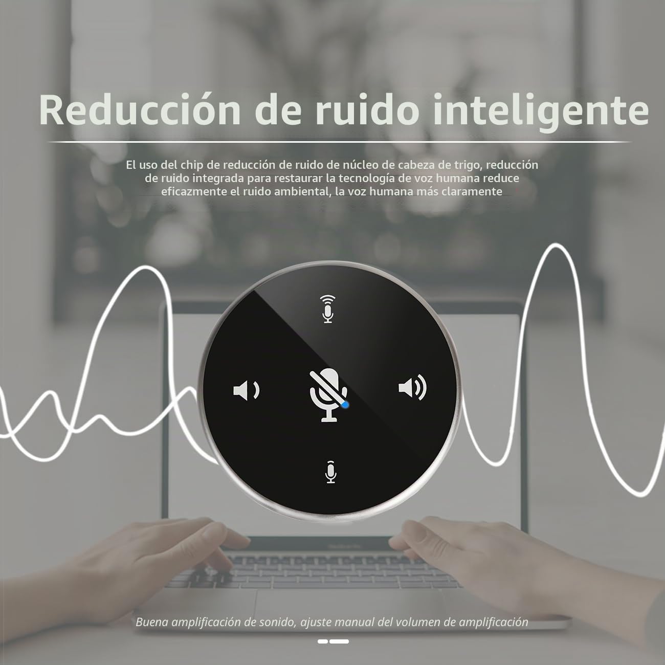 Depusheng Altavoz USB Q5 Altavoz de Conferencia Negro y Gris con luz indicadora, Interruptor/Volumen/Botones de grabación Idea para Oficina en casa Captura de Voz de 360º
