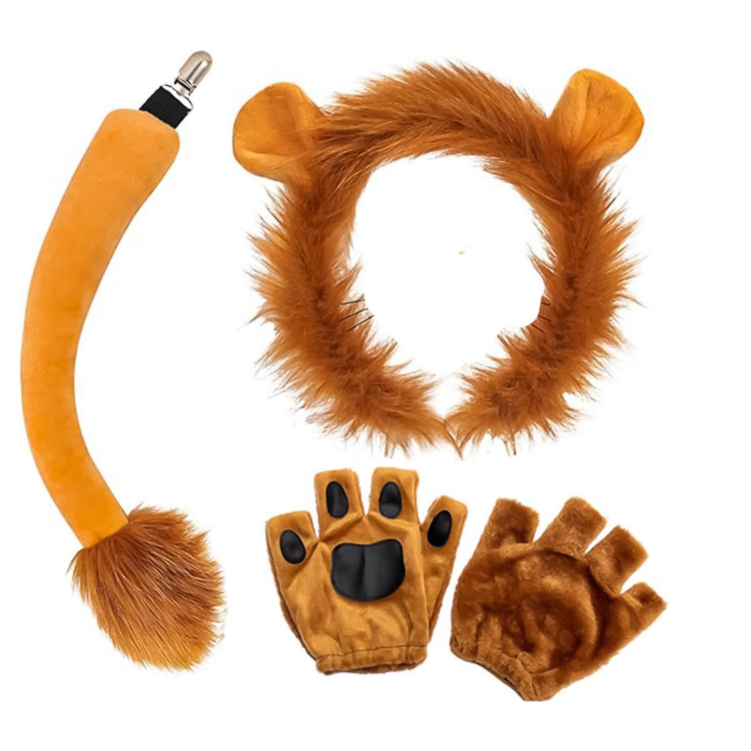 RmKbe 3pcs Lion Costume Accessory Kit Animal Ears Headband Tail and Paw Gloves Animal Costume Set for Halloween Fancy Dress Party Supplies