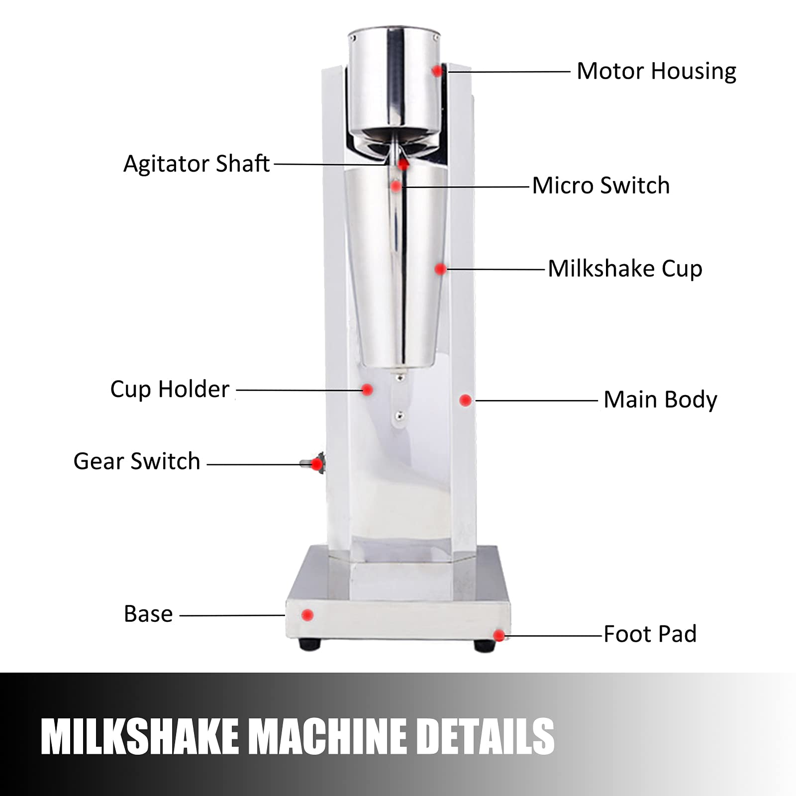 Macchina Per Frappè A Testa Singola - Macchina Elettrica Per Frappè in Acciaio Inossidabile Miscelatore Per Bevande Ad Alta Velocità 18000RMP Con Tazza Da 800 Ml Per Latte, Cubetti Di Ghiaccio,220v
