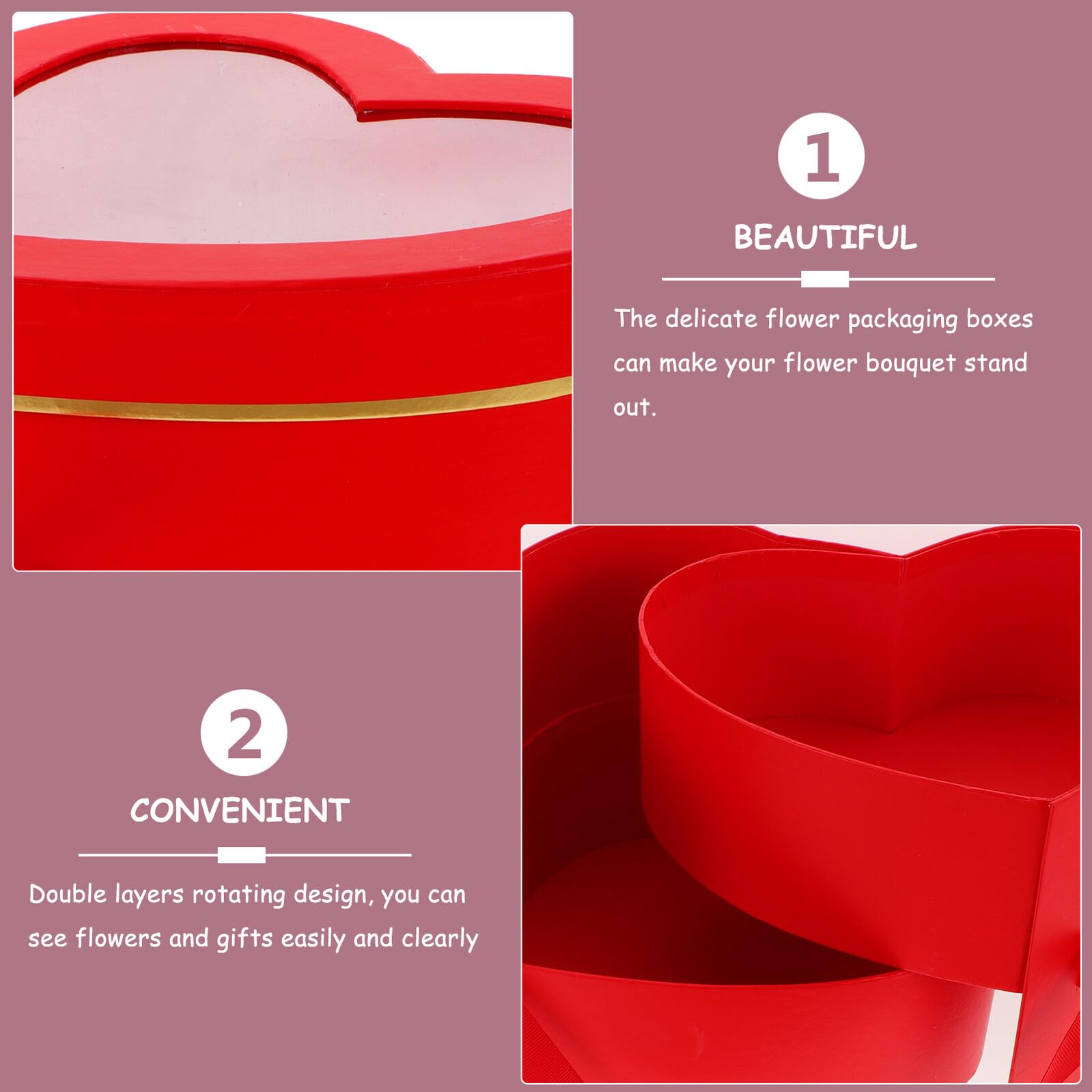 Beatifufu Herzförmige Blumenbox Doppellagig Drehbar aus Verpackungskarton Rot Geschenkbox für Valentinstag Geburtstag Hochzeit Blumendekoration