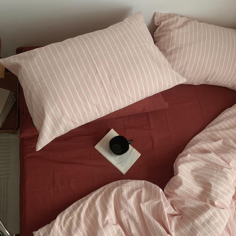Image of Striped Duvet Cover Set Twin Size,Pink Stripes Patterned 2Pcs Bedding Set for Kids Adults,Soft Breathable Microfiber Comforter Cover All Season with Zipper Closure and 1 Pillowcase