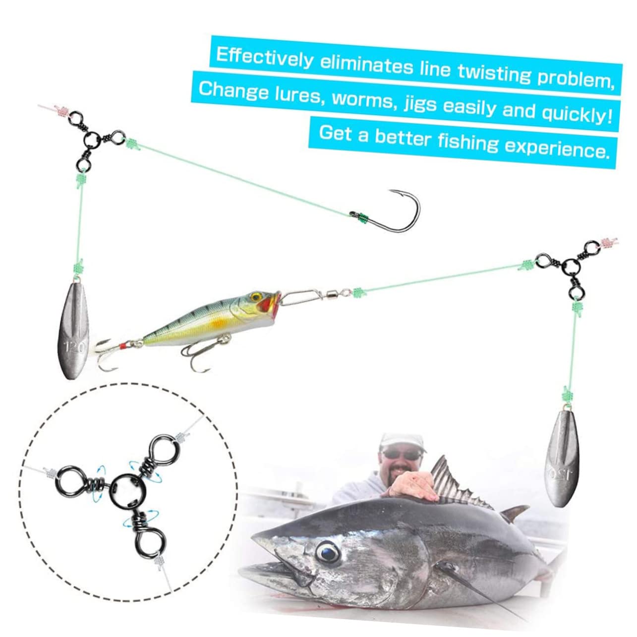 3 Ensembles Émerillons À Trois Voies Connecteurs De Inoxydable pour Équipement De Accessoires De Tackle pour Enchevêtrements 50 Pièces * 3