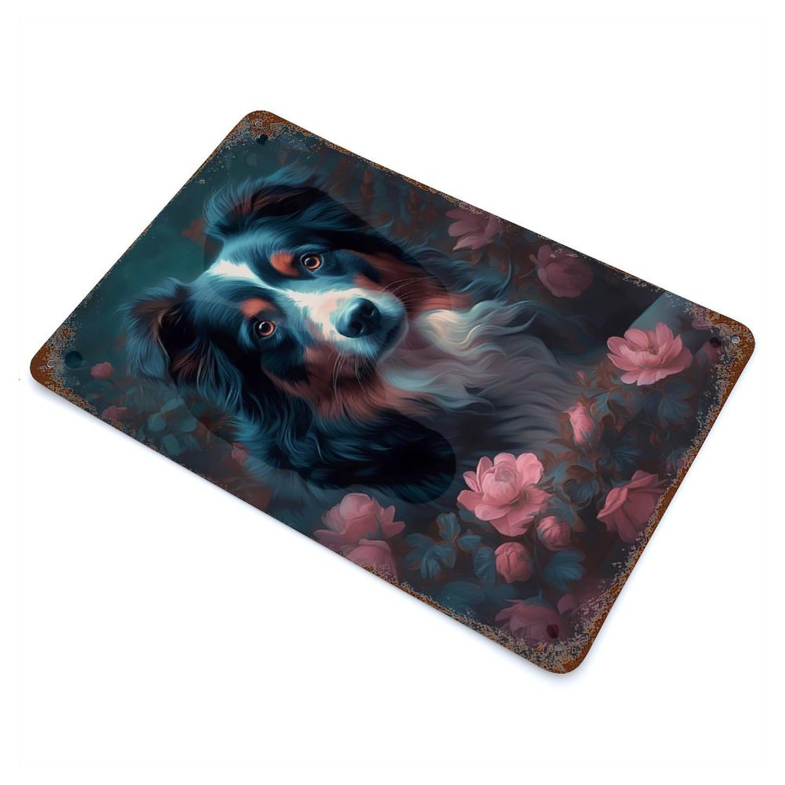Garage Style Australian Shepherd Dog Aged Metal Wall Plaque 11.8"x7.9", Decorative Metal Wall Art for Bar And Workshop