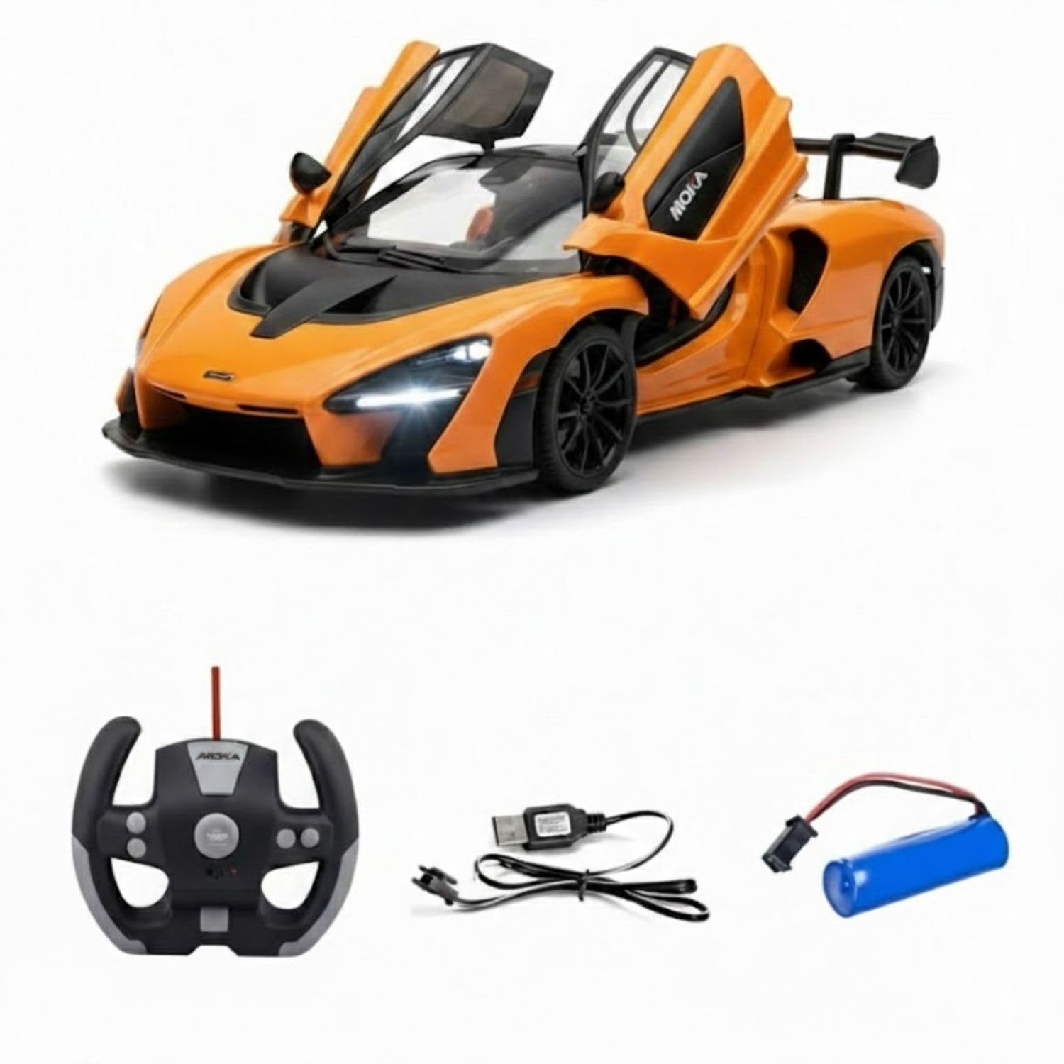 Ruzarth Moka 1:12 RC Sports Car for Kids, 2.4GHz Remote Control Racing Car with LED Lights, Auto Open Doors, Rechargeable Battery, Steering Wheel Toy Car Gift for Boys & Girls (Classic Yellow)
