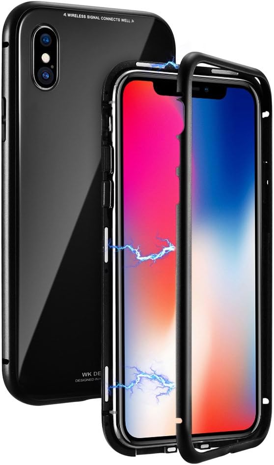 iPhone X Case, 9H Tempered Glass Back Ultra Slim Magnetic Cover Case with Aluminum Alloy Metal Frame for Apple iPhone X - Black