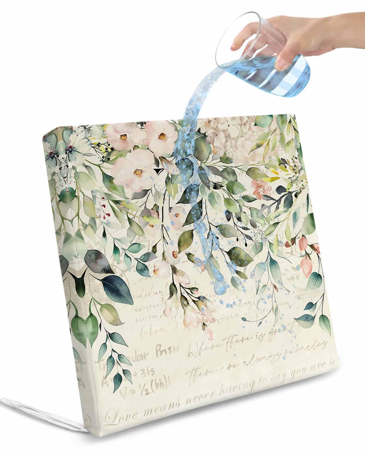 Homechoid Eucalyptus Indoor Outdoor Couch Cushion Covers Replacement 2 Pack, Pink Floral Vintage Botanical Aesthetic Plant Waterproof Chair Sofa Seat Cover with Ties 20x18x4