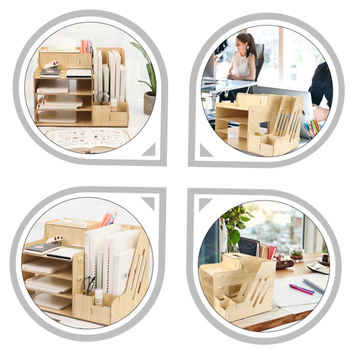 Organizador de Archivos de Oficina de Madera Khaki Cajón