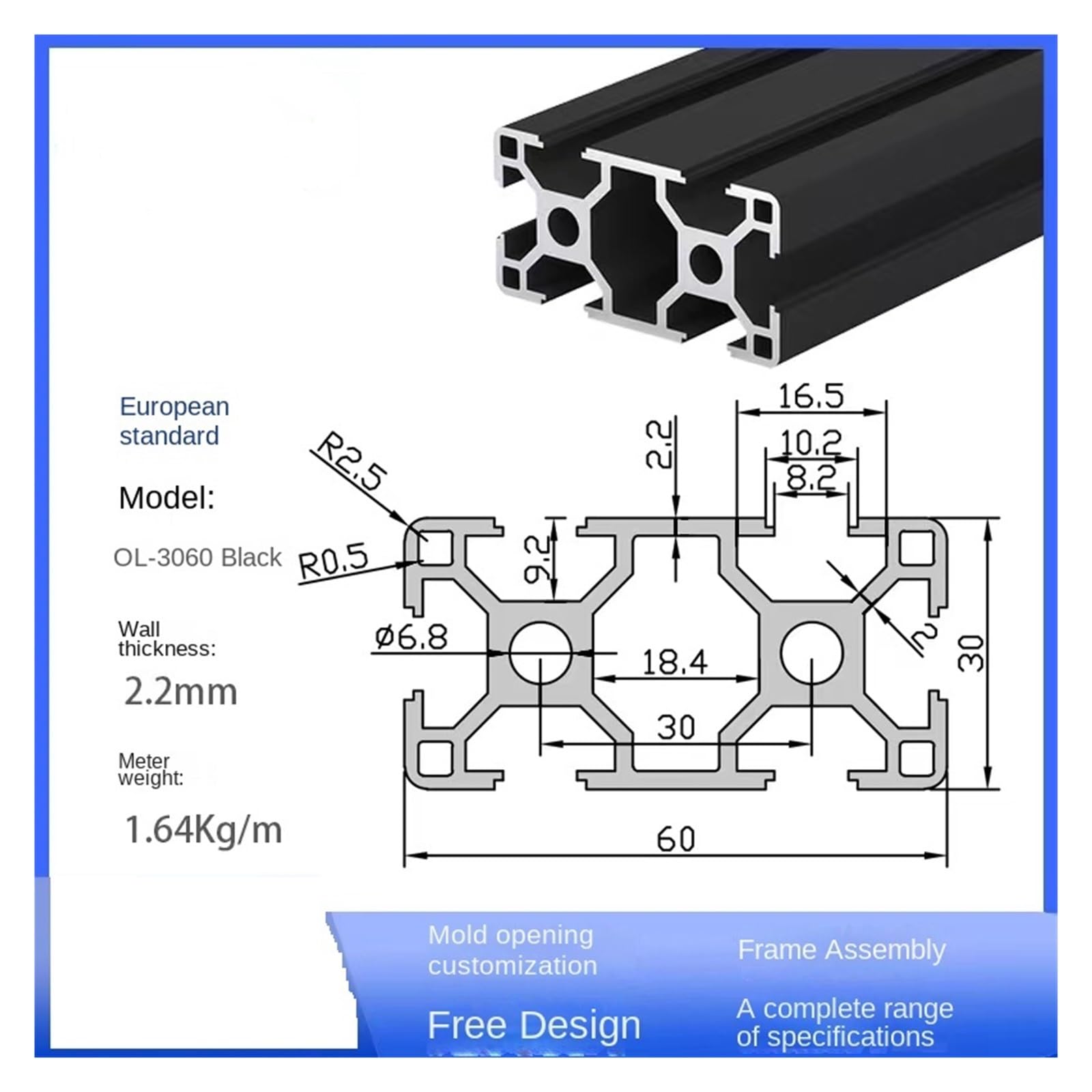 1 Pezzo Nero Anodizzato 3060 T Slot Alluminio Profilo Standard UE (750mm)