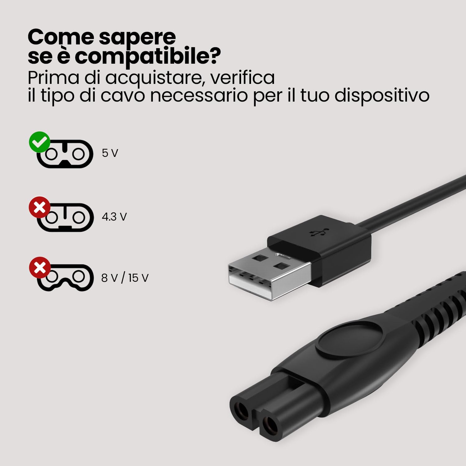 Anakel Home Cavo USB 5V Compatibile con Philips OneBlade 360 | Ricarica Rapida e Sicura per Rasoi QP2724 QP2720 QP2824 QP2734 QP4631 MG7910 MG5910 MG9510 PQ888 PQ889 Serie 2400