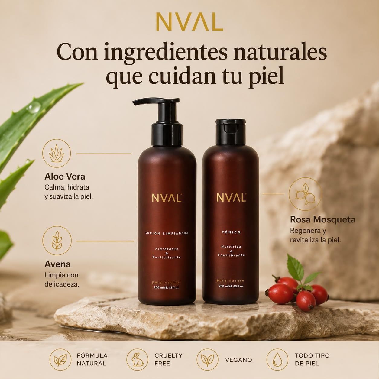 NUAL - Kit Rutina Diaria Facial Nval - Esenciales para una completa Limpieza y Prevención, cosmetica facial para todo tipo de pieles (NECESER+ KIT LIMPIEZA)