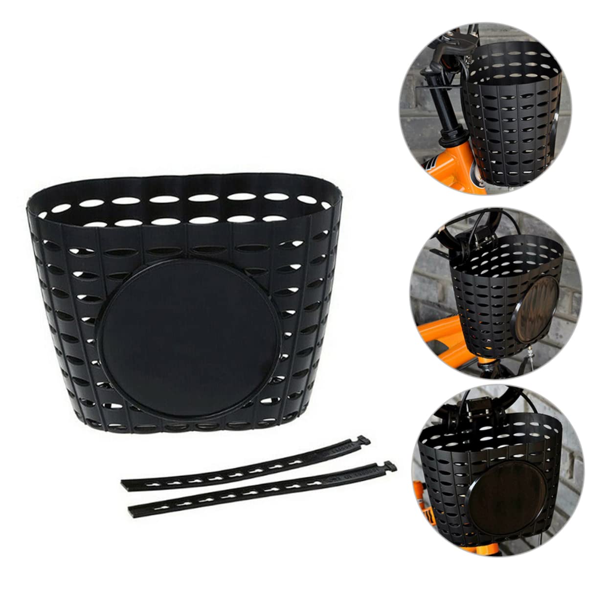 KOMBIUDA 1Set Detachable Plastic Bike Basket for Boy Girl Black Front Container with Strap Bike Accessory for Boy Girl Outdoor Adventures
